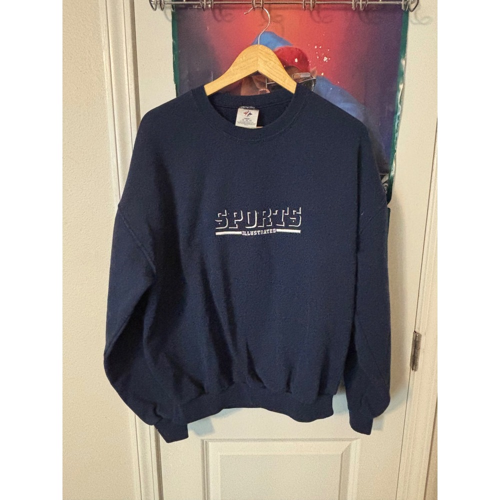 Vintage Jerzees Sports Illustrated Sweatshirt Navy Blue Embroidered Mens XL